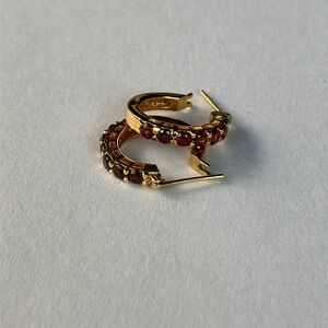Garnet vermeil gold over sterling hoop pierced earrings